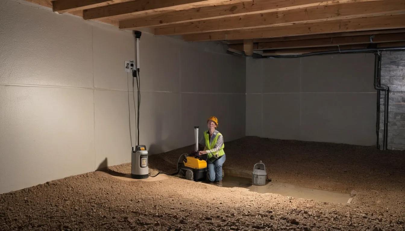 A provider inspecting a basement wall near a sump pump in a Lordstown home